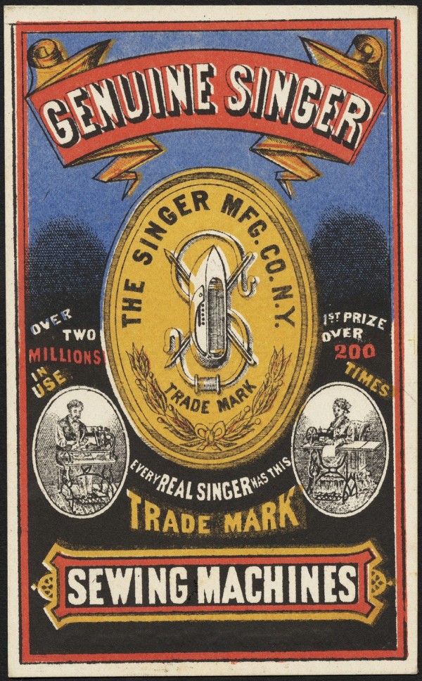Genuine Singer sewing machines vintage advertising poster 1885 by VINTAGE POSTER